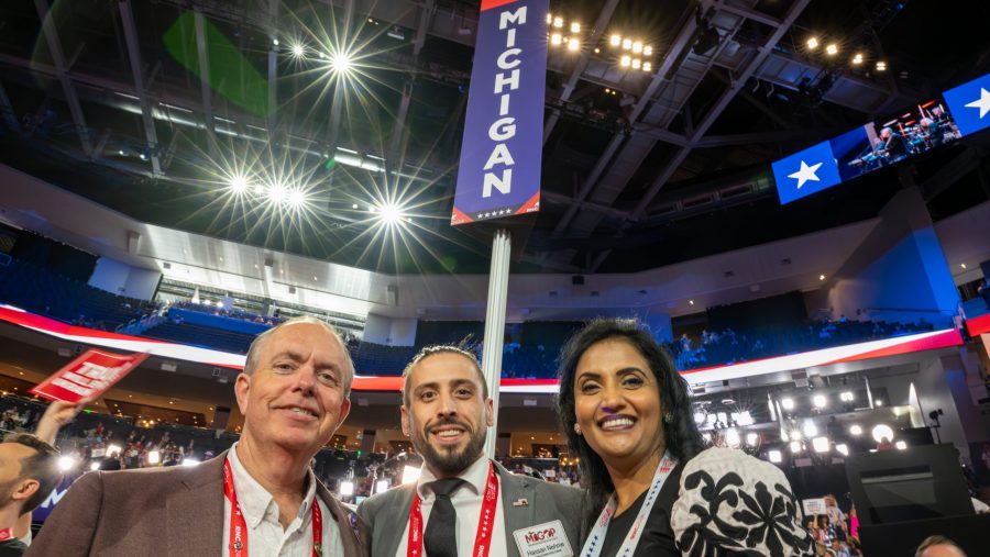 Michigan Republican Party Delegates (from left) Randy Guppy Sr., Hassan Nehme, and Hima Kolanagireddy.