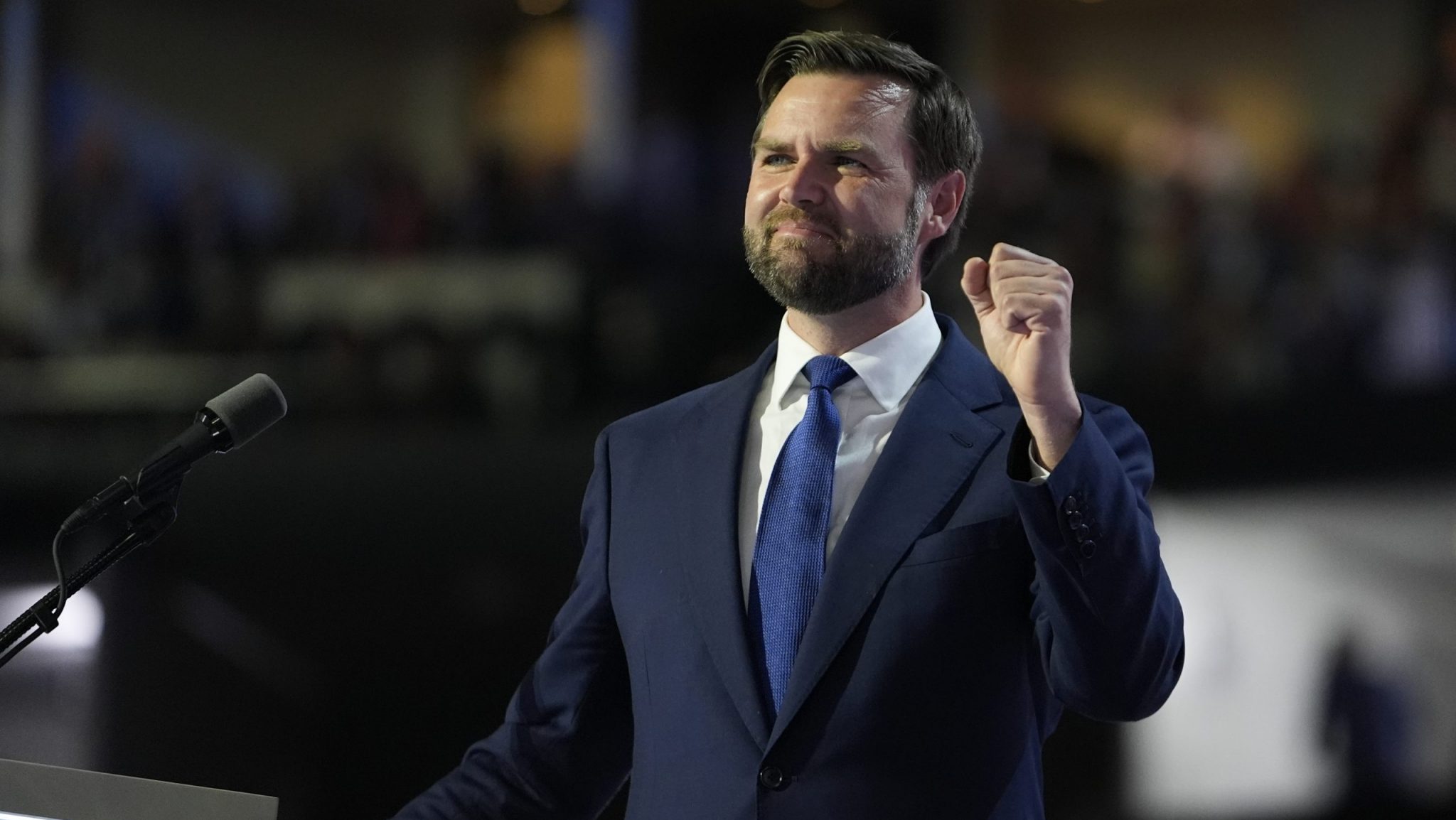 Vice Presidential Nominee Sen. JD Vance speaks during the Republican National Convention Wednesday, July 17, 2024, in Milwaukee.