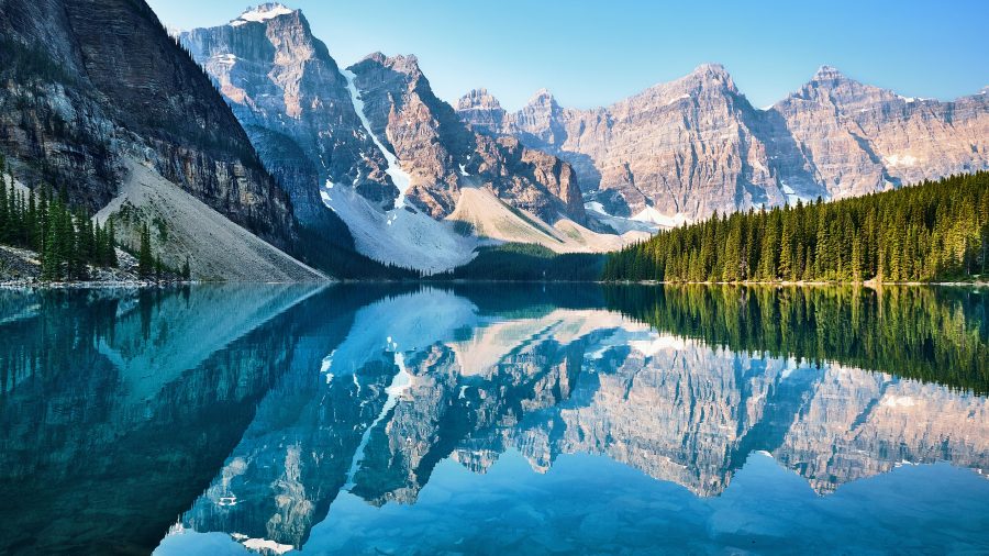 The mountains and lake of the Canadian Rockies.