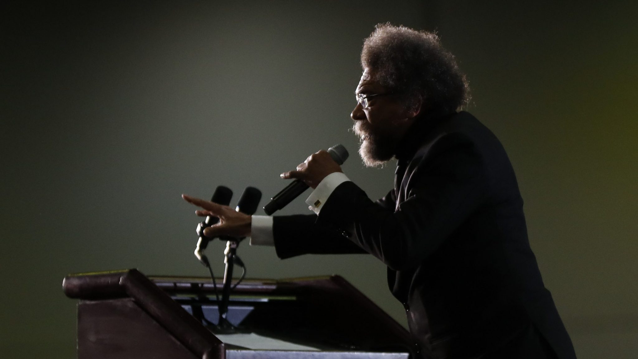 FILE - Cornel West speaks at a campaign rally for Sen. Bernie Sanders, I-Vt., in Detroit, March 6, 2020.