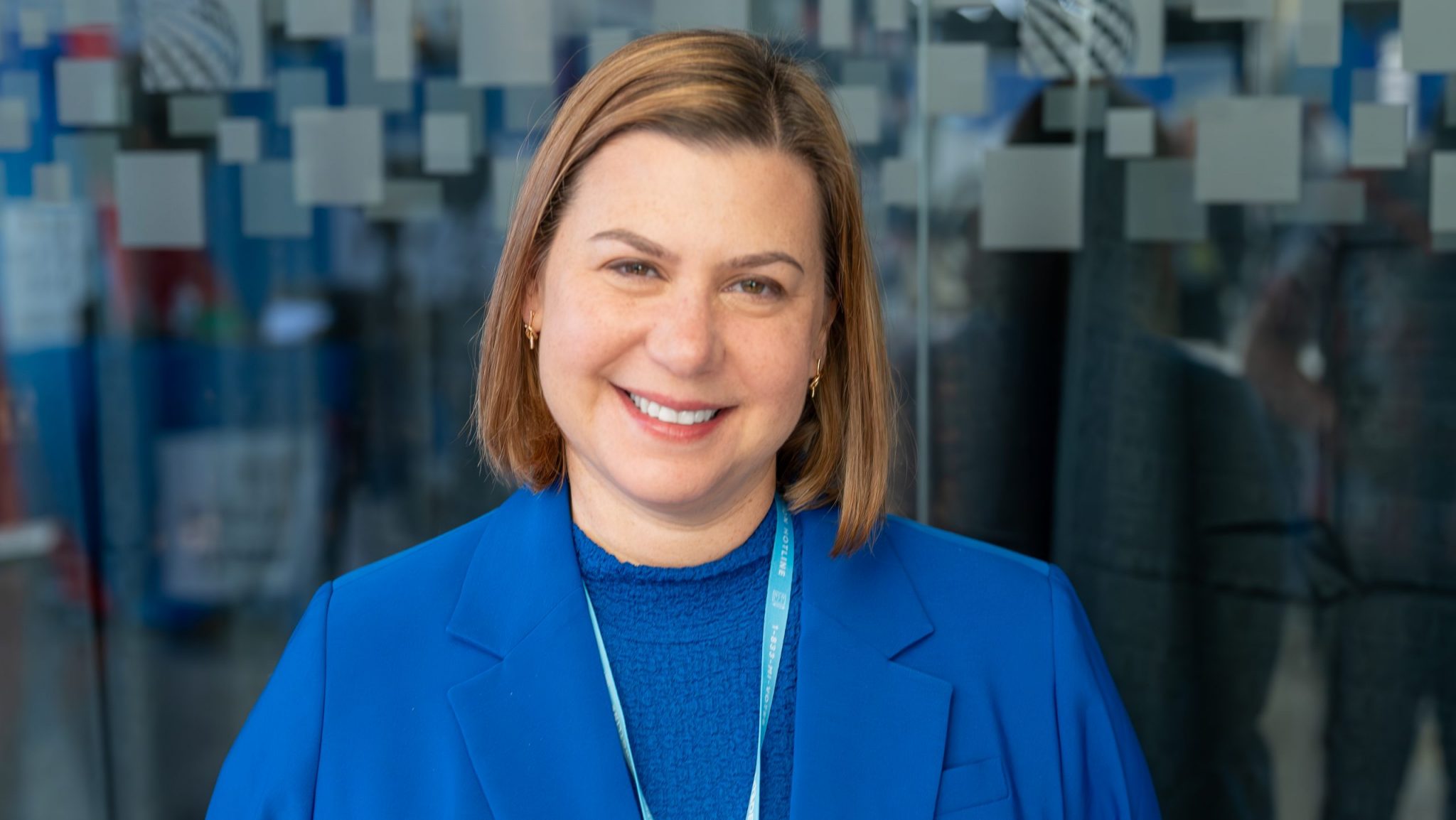 Michigan Congresswoman Elissa Slotkin poses for a photo at the Democratic National Convention in Chicago on Thursday, Aug. 22, 2024.