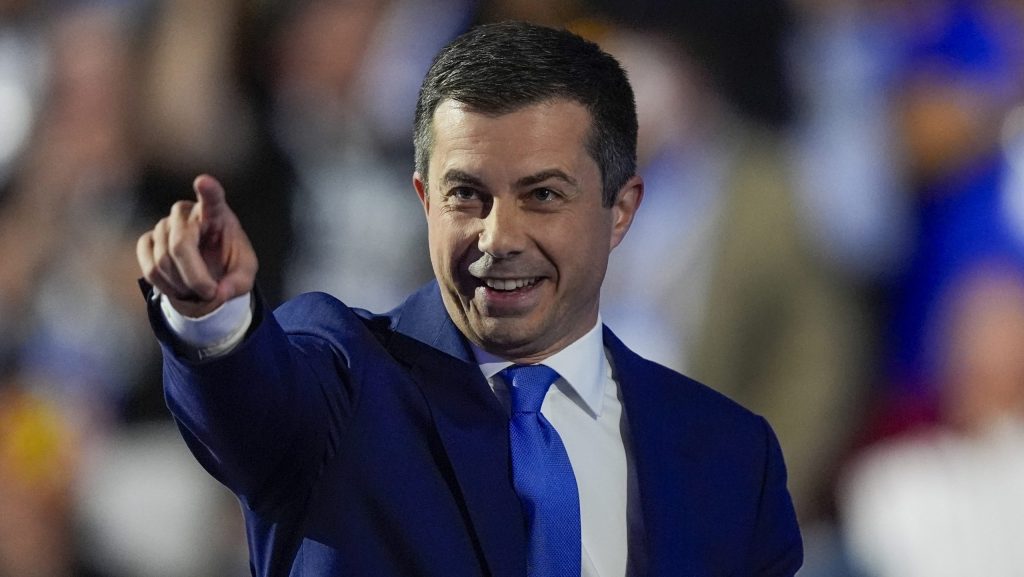 Transportation Secretary Pete Buttigieg speaks during the Democratic National Convention Wednesday, Aug. 21, 2024, in Chicago.