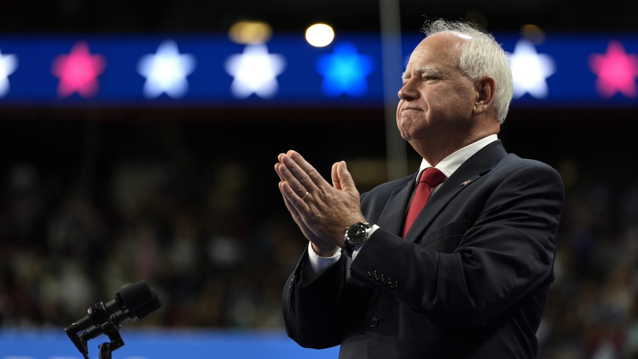 Democratic vice presidential nominee Minnesota Gov. Tim Walz speaks at a campaign rally, Saturday, Aug. 10, 2024, in Las Vegas.