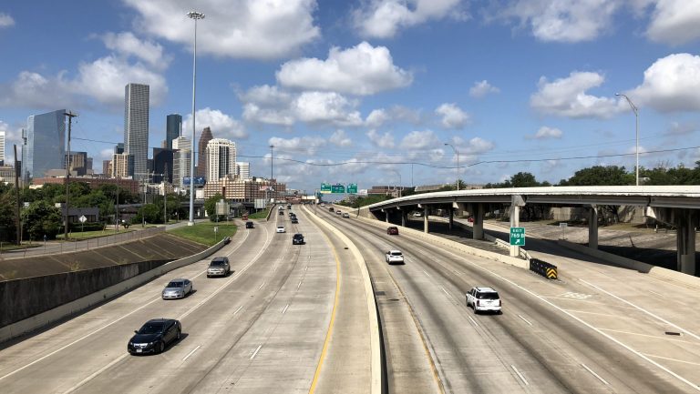 A westward view of Interstate 10, known as the Katy Freeway, in Houston, Texas.