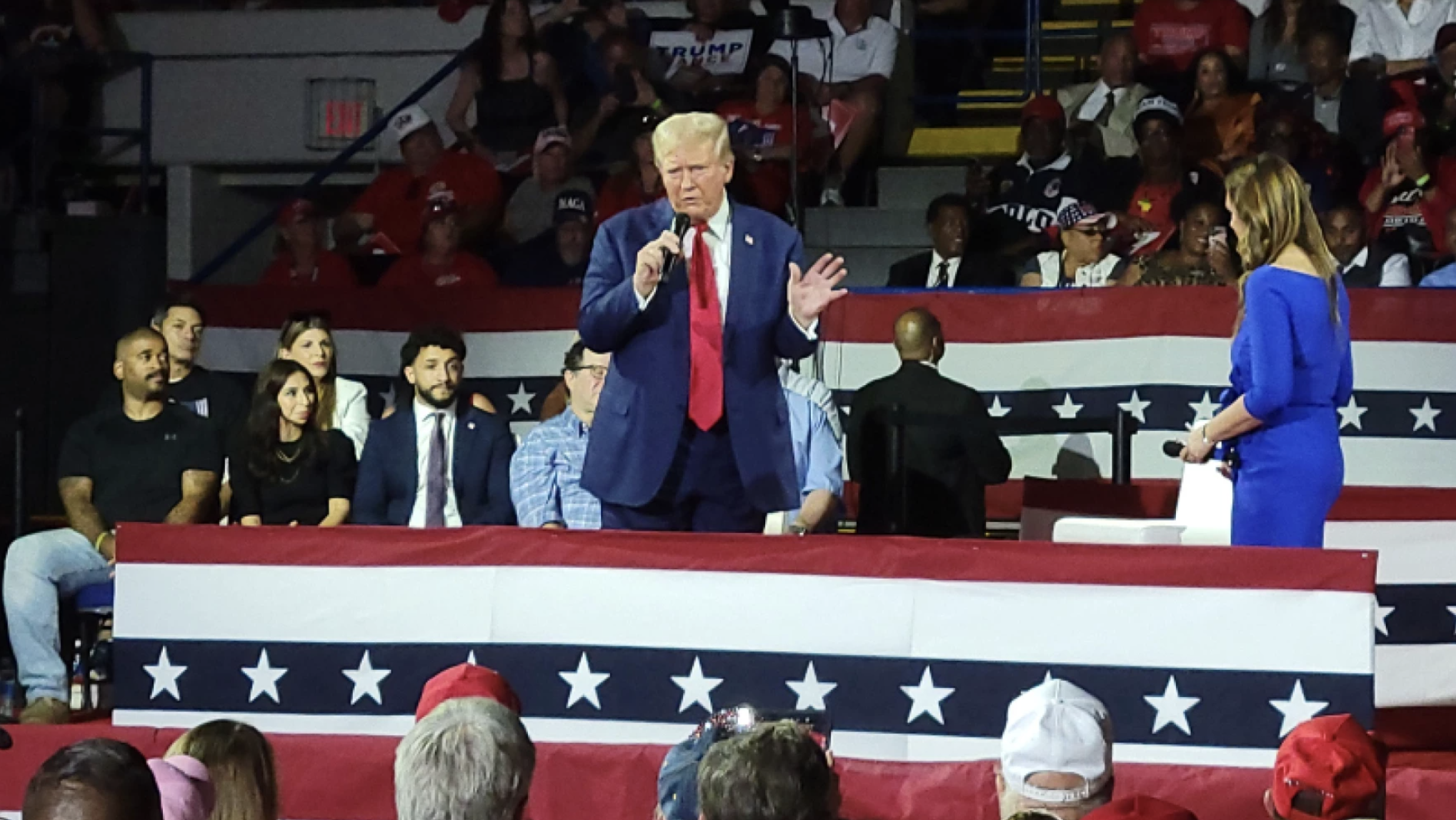 Former President Donald Trump speaking at a campaign event in Flint, Mich. on Sept. 17, 2024.