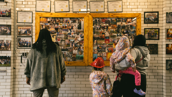 Residents visiting a Detroit fire house during Fire Prevention Week 2023.