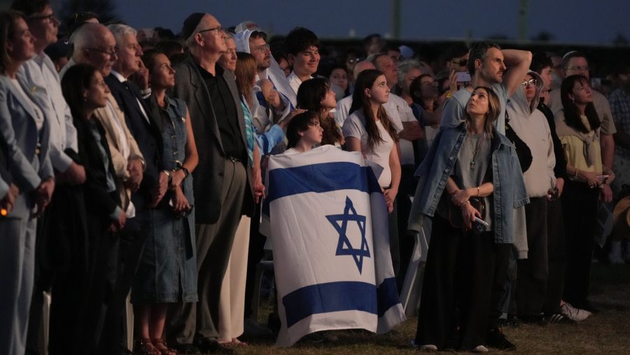 Members of the Jewish community gather at a park in Sydney, Australia, on Monday, Oct. 7, 2024, as mourners marked the anniversary of the Oct. 7, 2023, Hamas attack.