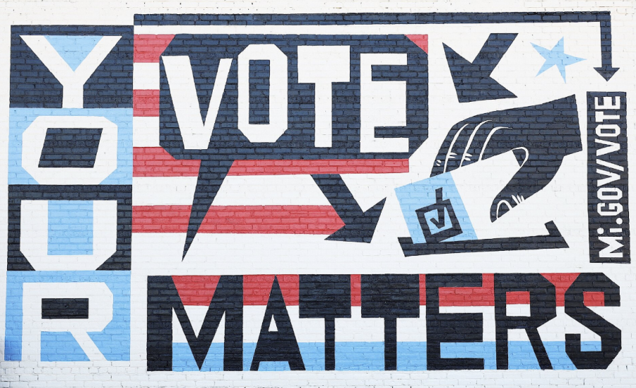 This mural, painted by Detroit-based artist Jesse Kassel, was one of eight painted across Michigan during the 2020 election to encourage people to vote.