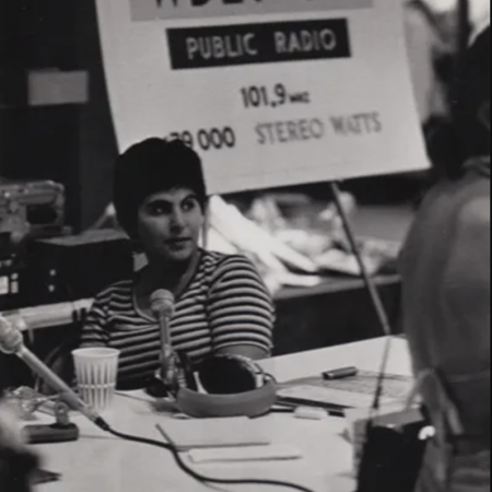 Adams at WDET Studios in 1975.