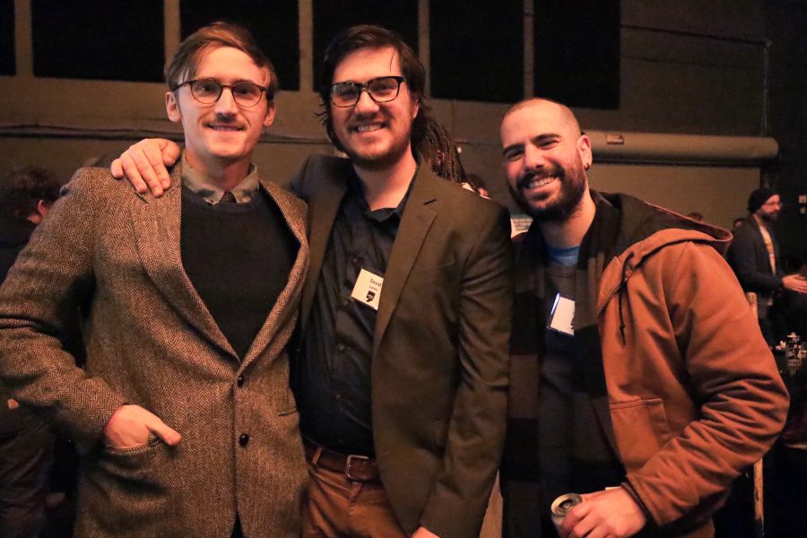 WDET audio engineer Conor Anderson (from left) poses for a photo with The Metro Senior Producer David Leins and Producer Sam Corey.