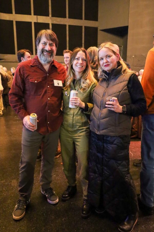 Mike Latulippe (left), host of WDET's "The Detroit Move," poses for a photo at the station's 75th anniversary party.