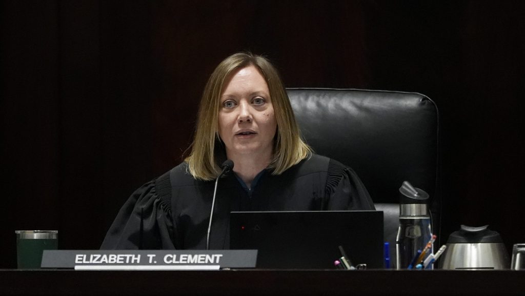 FILE - Michigan Supreme Court Justice Elizabeth T. Clement listens during oral arguments at the Michigan Hall of Justice, Dec. 4, 2024, in Lansing, Mich.