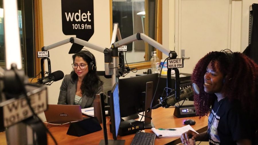 Robyn Vincent (left) and Tia Graham, co-hosts of "The Metro," at WDET Studios.