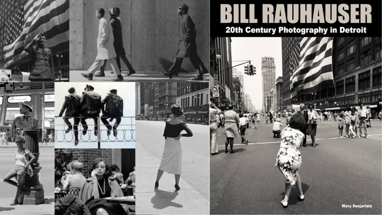 A collage of images taken by late photographer Bill Rauhauser in Detroit (left). The cover of "Bill Rauhauser: 20th Century Photography in Detroit," by Mary Desjarlais (right).