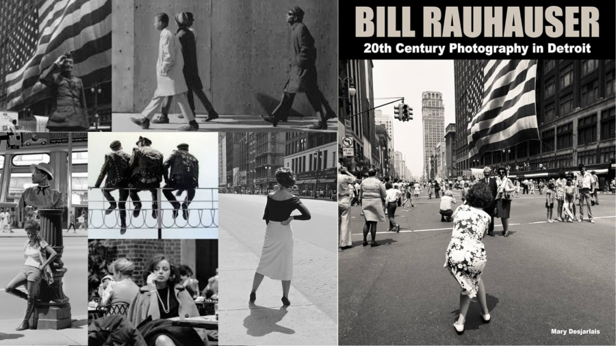 A collage of images taken by late photographer Bill Rauhauser in Detroit (left). The cover of "Bill Rauhauser: 20th Century Photography in Detroit," by Mary Desjarlais (right).
