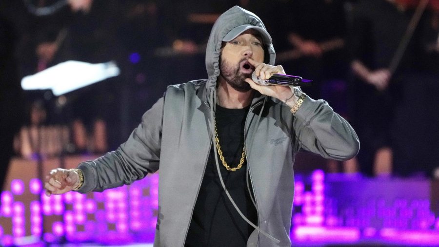 FILE - Eminem performs during "Live From Detroit: The Concert at Michigan Central," June 6, 2024, in Detroit.