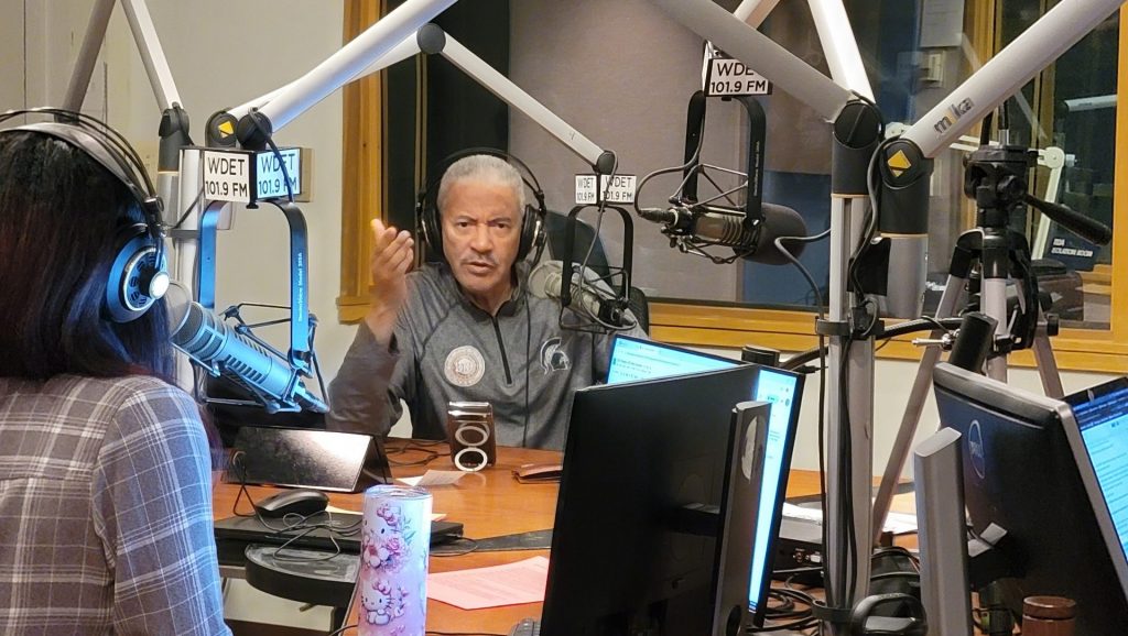 Photo of Detroit Broadcaster Huel Perkins at WDET Studios on 313 Day, March 13, 2025.