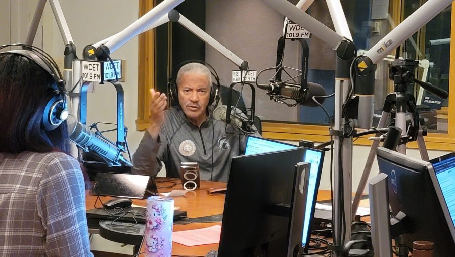 Photo of Detroit Broadcaster Huel Perkins at WDET Studios on 313 Day, March 13, 2025.