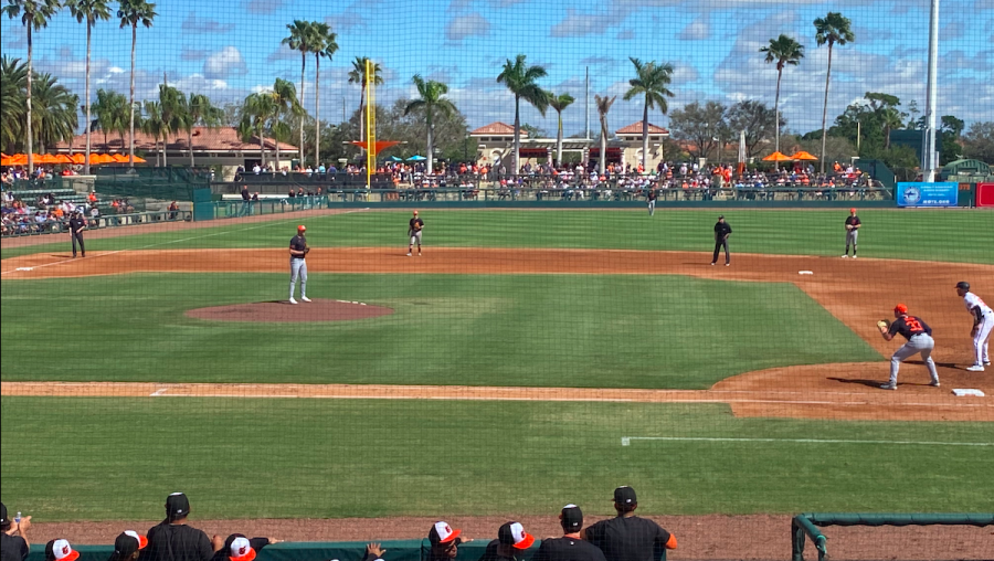 Photo of The Tigers playing at Ed Smith Stadium, the Baltimore Orioles Spring Training home in Sarasota, Fla.