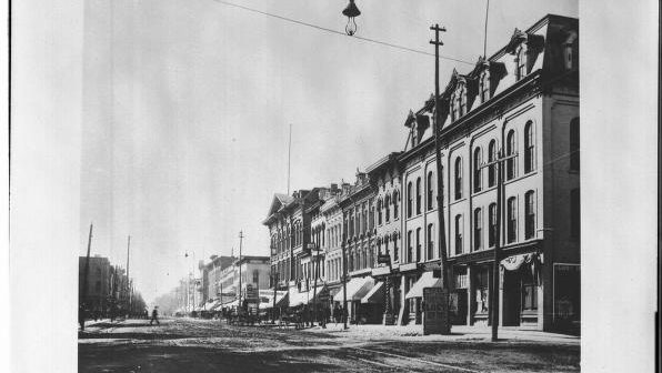 A view of Main Street South from Ann Street in Ann Arbor, 1861/1862.
