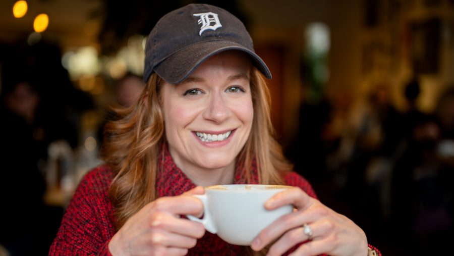 Michigan State Sen. Mallory McMorrow at a coffeehouse in Birmingham on April 5, 2025.