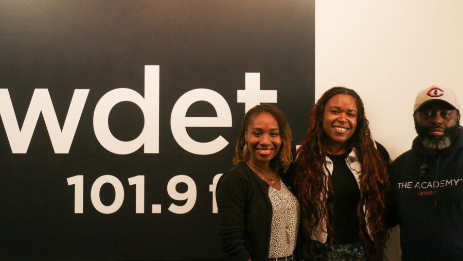 (From left) Bottom Line Executive Director Danielle North, Metro co-host Tia Graham, and Black Male Educators Alliance Founder Curtis Lewis at WDET Studios, April 21, 2025.