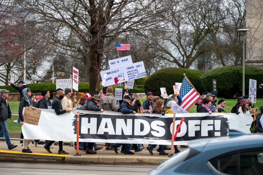 Scenes during the #HandsOff protest in Detroit on April 5, 2025.