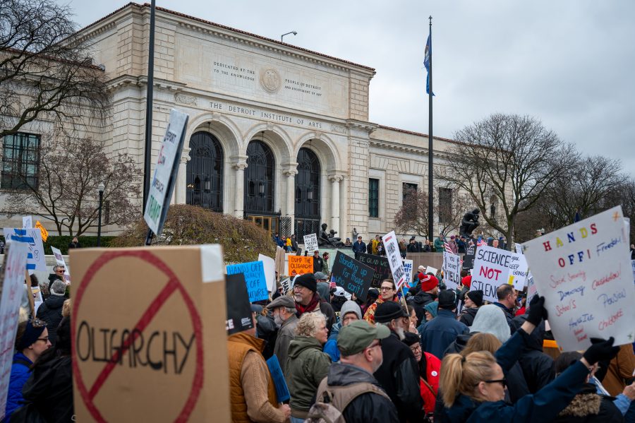 Scenes during the #HandsOff protest in Detroit on April 5, 2025.