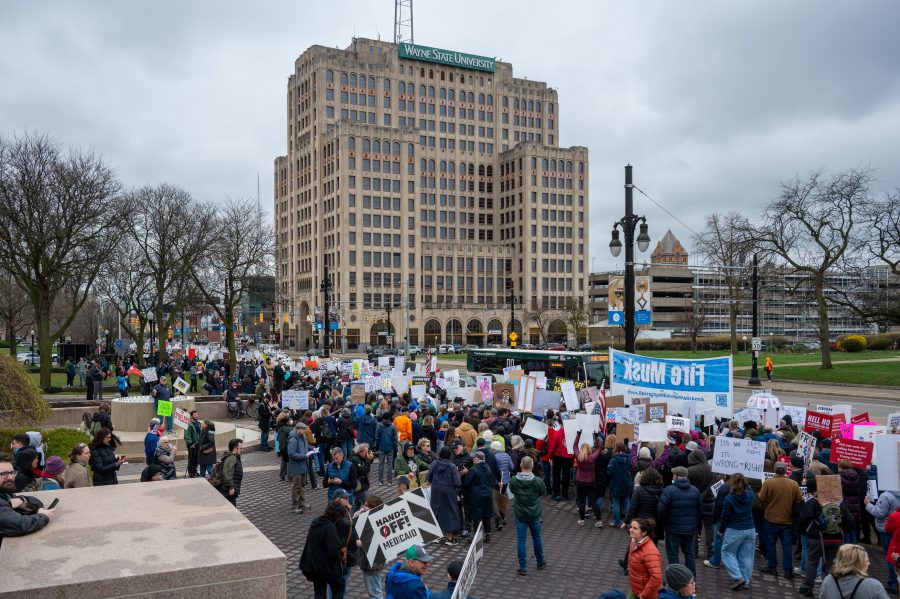 Scenes during the #HandsOff protest in Detroit on April 5, 2025.