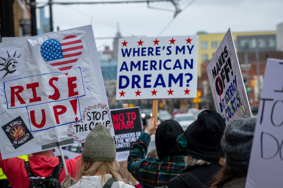 Scenes during the #HandsOff protest in Detroit on April 5, 2025.