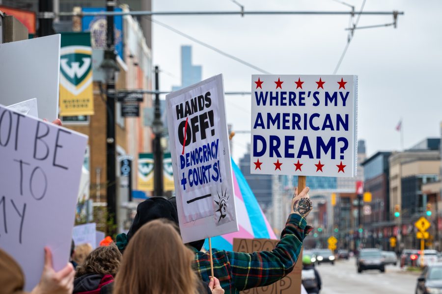 Scenes during the #HandsOff protest in Detroit on April 5, 2025.