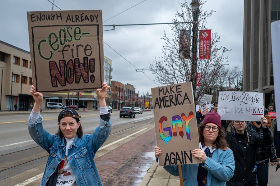 Scenes during the #HandsOff protest in Detroit on April 5, 2025.