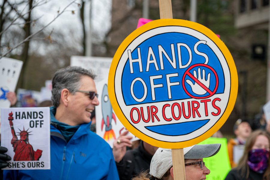 Scenes during the #HandsOff protest in Detroit on April 5, 2025.