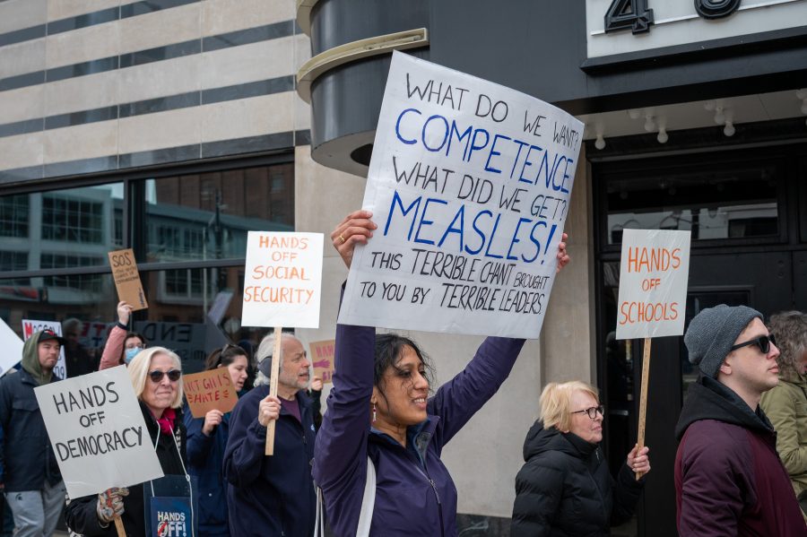 Scenes during the #HandsOff protest in Detroit on April 5, 2025.