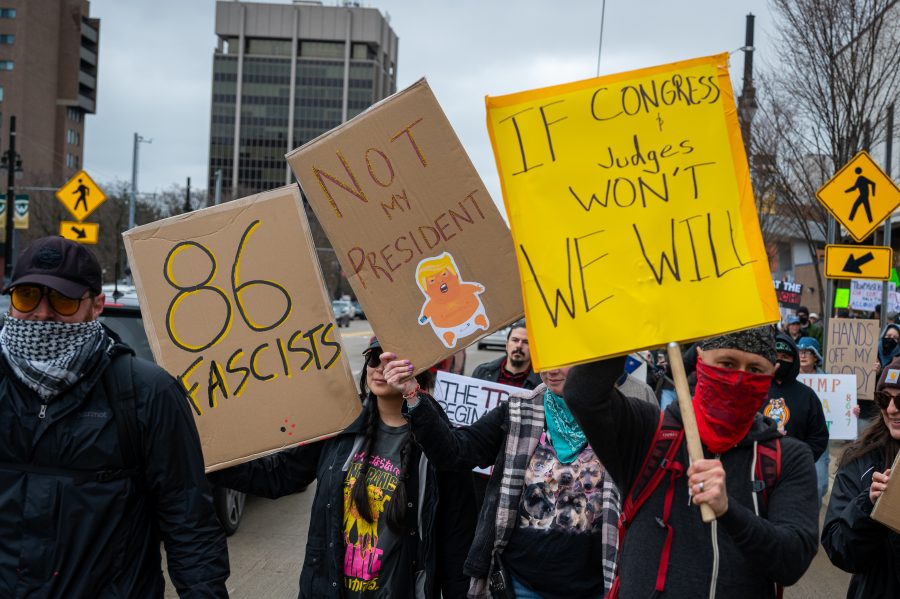 Scenes during the #HandsOff protest in Detroit on April 5, 2025.