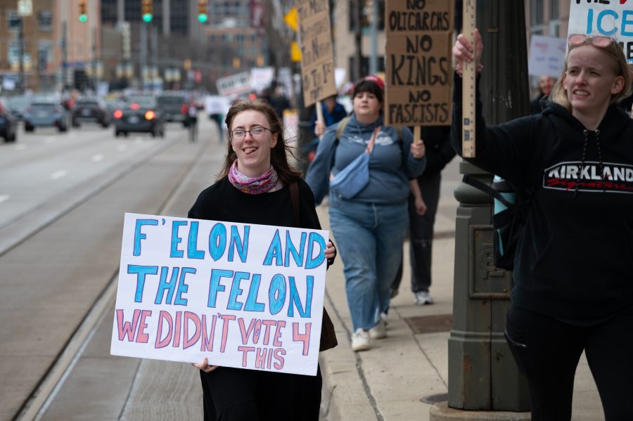 Scenes during the #HandsOff protest in Detroit on April 5, 2025.