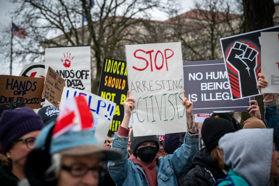 Scenes during the #HandsOff protest in Detroit on April 5, 2025.