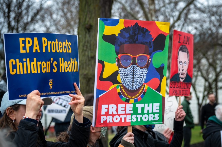 Scenes during the #HandsOff protest in Detroit on April 5, 2025.