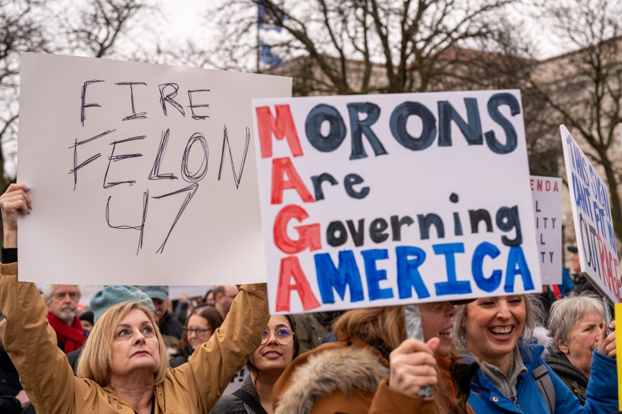 Scenes during the #HandsOff protest in Detroit on April 5, 2025.