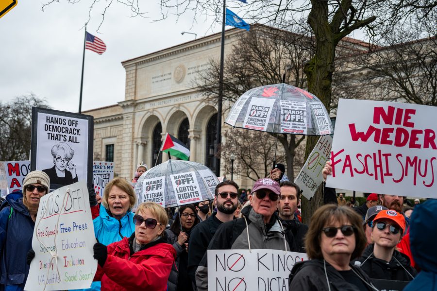 Scenes during the #HandsOff protest in Detroit on April 5, 2025.