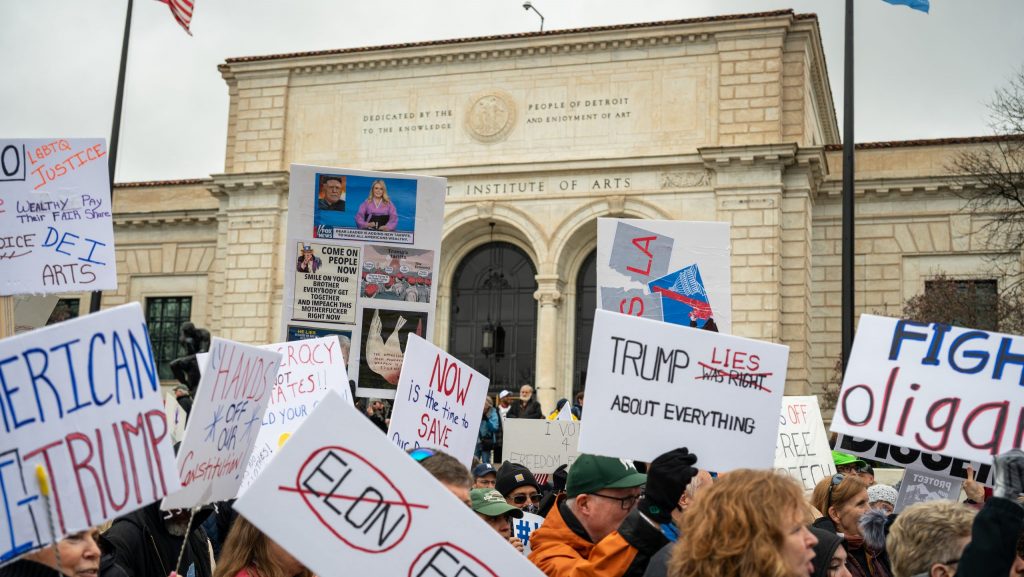 Scenes during the #HandsOff protest in Detroit on April 5, 2025.