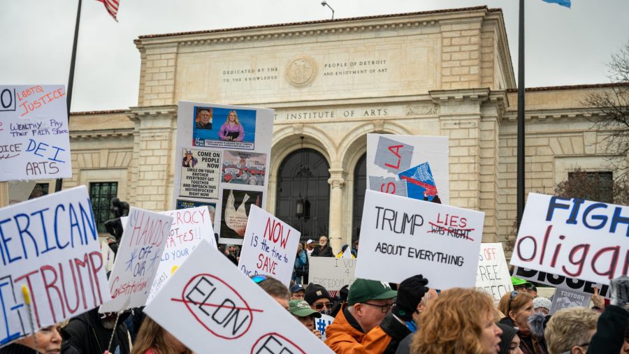 Scenes during the #HandsOff protest in Detroit on April 5, 2025.