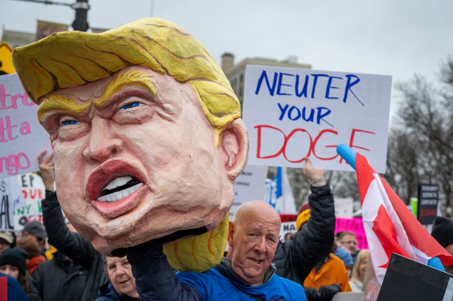 Scenes during the #HandsOff protest in Detroit on April 5, 2025.