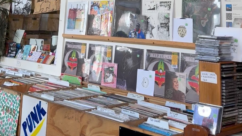Crates of records at Peoples Records in Detroit