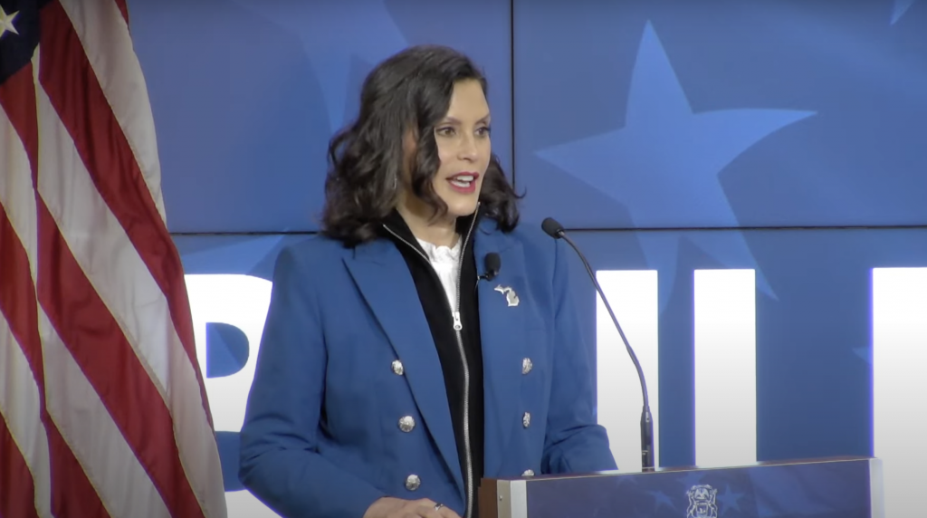 Gov. Gretchen Whitmer delivered a speech about building up American manufacturing in Washington D.C. on Wednesday, April 9, 2025.