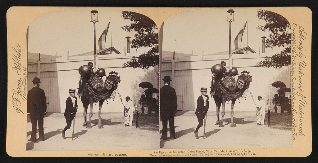An Egyptian musician on "Cairo Street," at the World's Fair in Chicago, 1893.