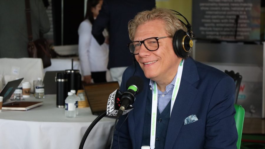 Veteran Detroit news anchor Devin Scillian speaks with Metro co-host Robyn Vincent at the 2025 Mackinac Policy Conference on Mackinac Island.