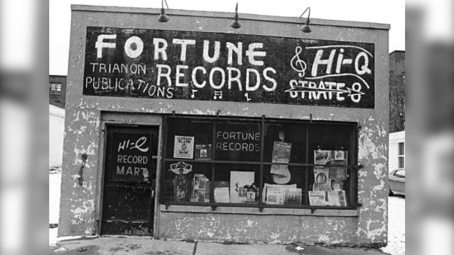An exterior view of Fortune Records on Third Avenue in Detroit's Cass Corridor.