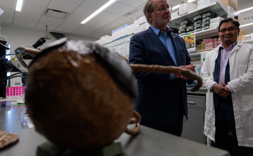 U.S. Sen. Gary Peters, left, tours the Institute for Quantitative Health Science and Engineering at Michigan State University in East Lansing, May 16, 2025.