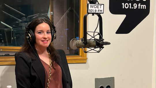 Katrina Manetta, co-chair of Macomb Defenders Rising, at WDET Studios.